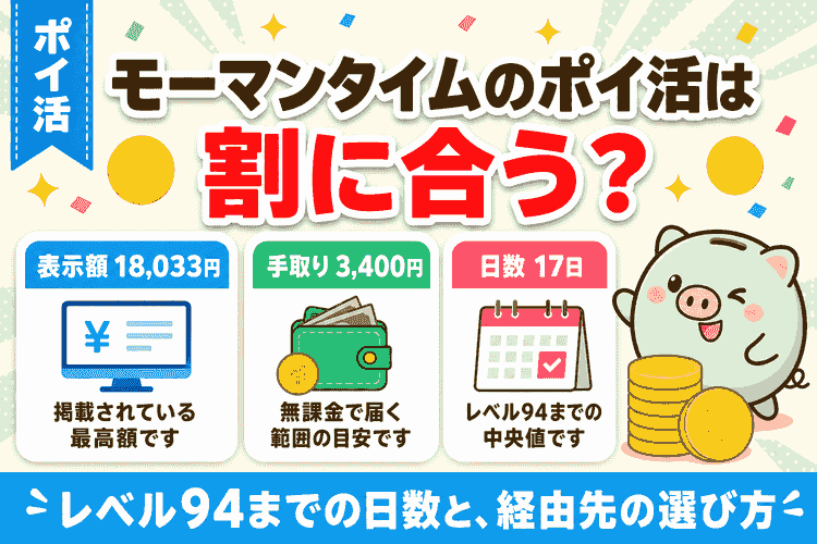 モーマンタイムのポイ活は割に合うか｜レベル94までの日数と手取りの目安
