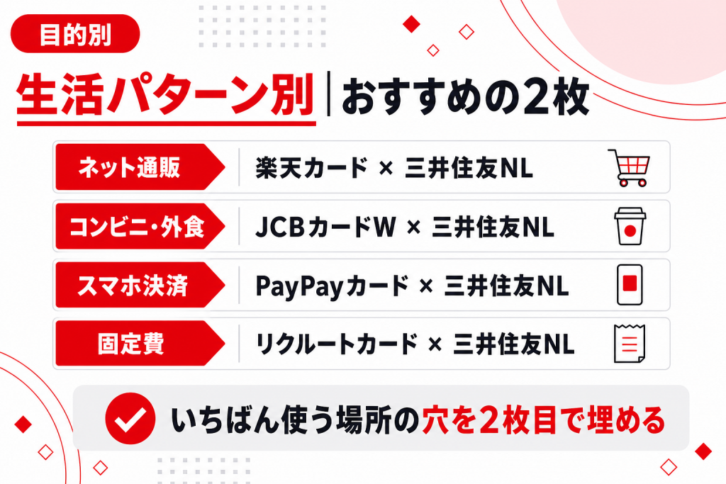 目的・ライフスタイル別のおすすめ組み合わせの一覧図