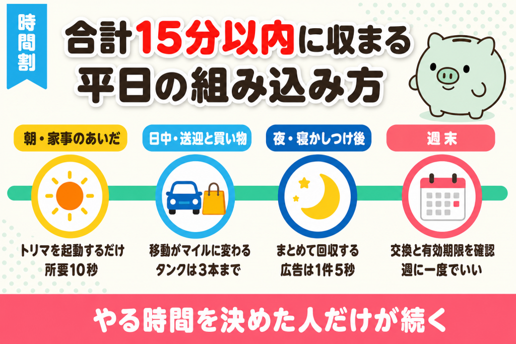 家事・育児・パートの合間に組み込む1日の時間割の図