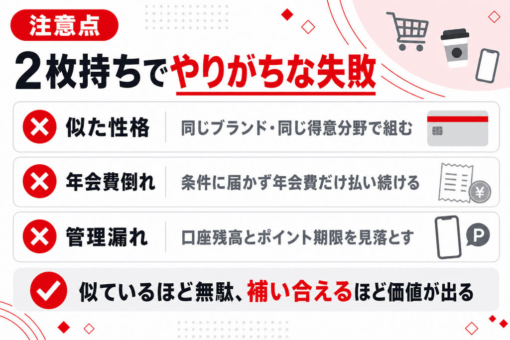 2枚持ちで失敗する典型パターンと注意点の要約図