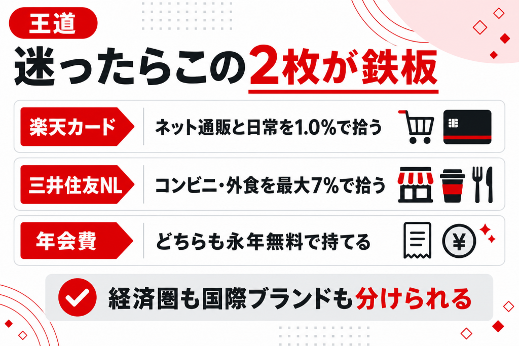 楽天カードと三井住友カード（NL）を組み合わせた場合の特徴の図