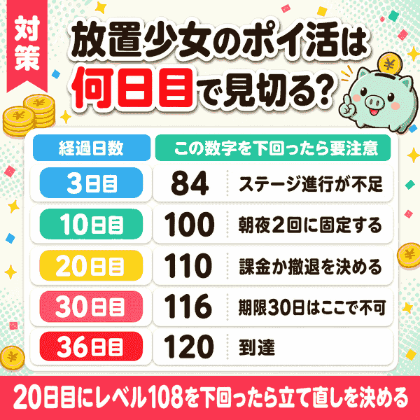 撤退を判断する日数とレベルの基準線の図