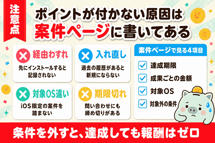 報酬が対象外になる注意点4つの要約図