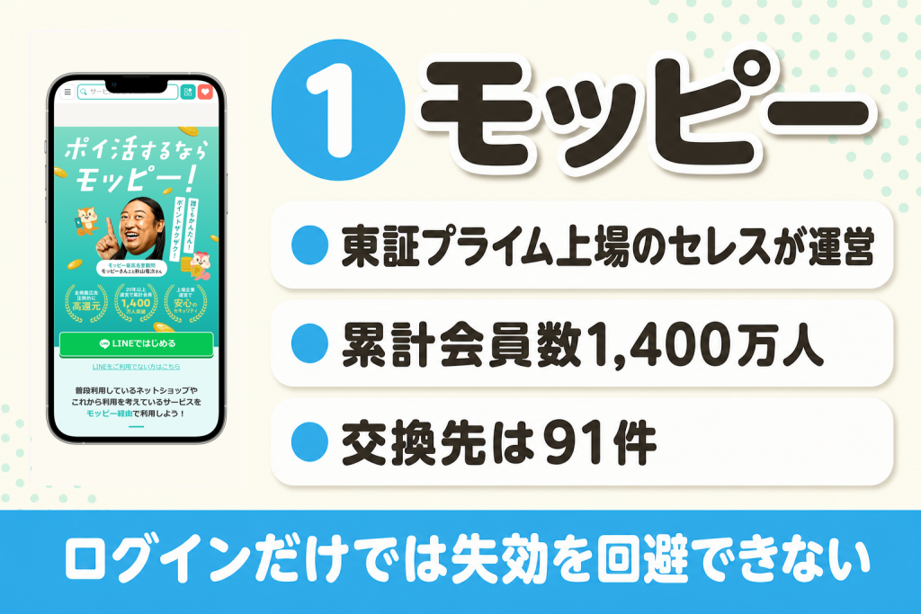 モッピーの強みと貯め方・基本情報の紹介図