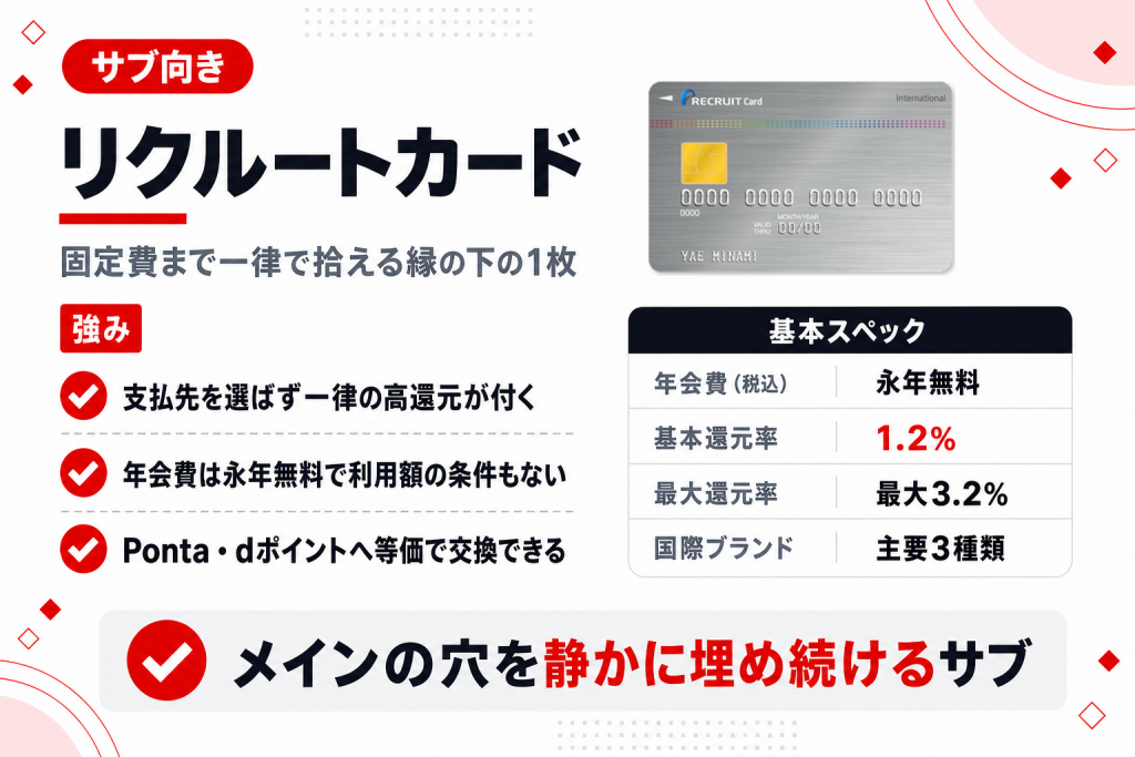リクルートカードの特徴と還元率の要約図
