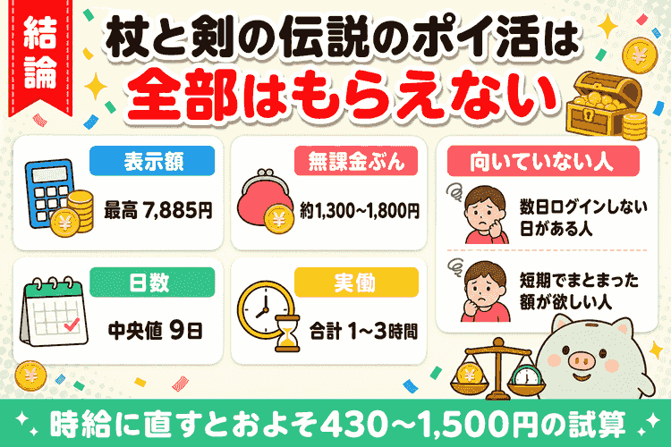 表示額・無課金ぶん・日数・実働時間のまとめ要約図
